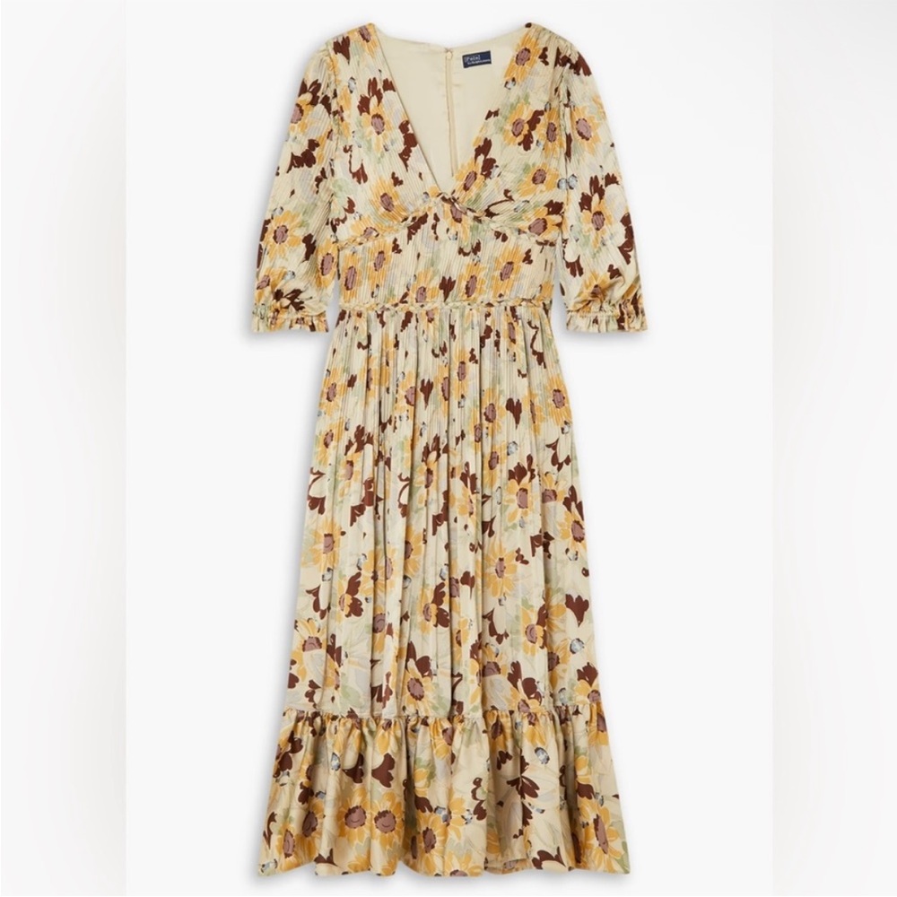 NEW Polo Ralph Lauren Plisse Crinkle Silk Braided Floral Ltiti Puff Sleeve Dress - Picture 7 of 14